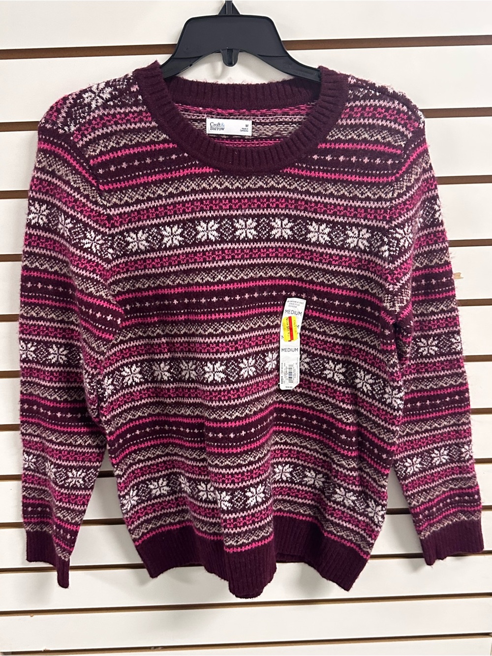 Croft & Barrow Women’s Patterned Crewneck Sweater - Burgundy/Magenta